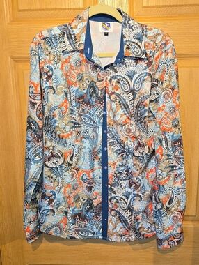 Paisley Button-Down Shirt in Blue & Orange - Women's